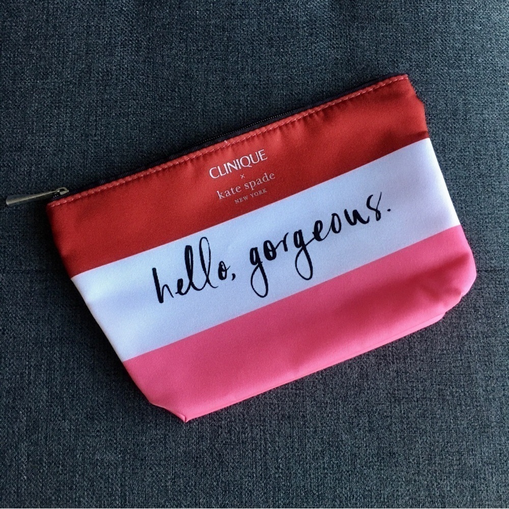 Clinique x Kate Spade “hello, gorgeous” Travel, Makeup Bag, Red, Pink
